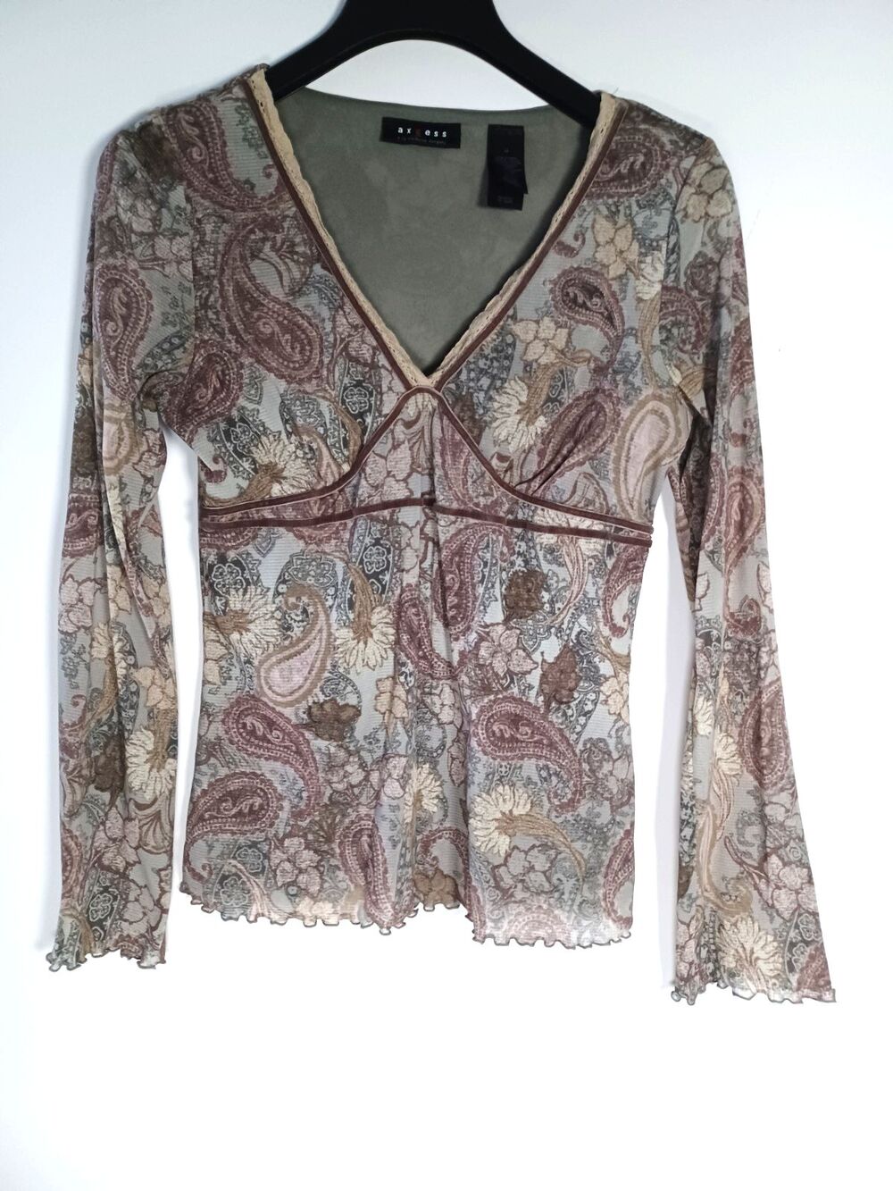 Y2K Vintage Axcess Dark Floral Babydoll Fairy Mesh Top Size M‎ Whimsigoth Grunge